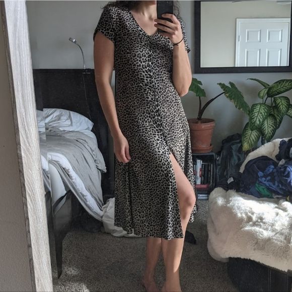 Vintage Paco Rabanne Animal Print button up cap sleeve Dress L / Adjustable size - Picture 4 of 7